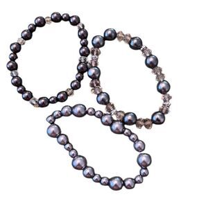 NWT Angelas Designs 3 hand made faux pearl stretch bracelets great for stacking